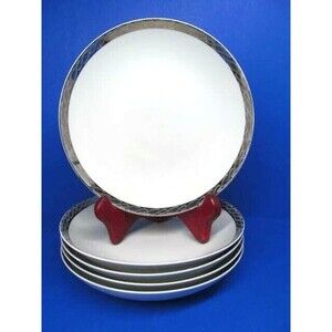 Fukagawa Arita Silver Lichen Pattern 7- 3/4" Coupe Soup Bowls Bundle of 5